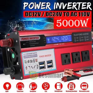 Caravan Car Power Inverter 5000W DC 12V 24V to AC 110V Pure Sine Wave Converter - Picture 1 of 67