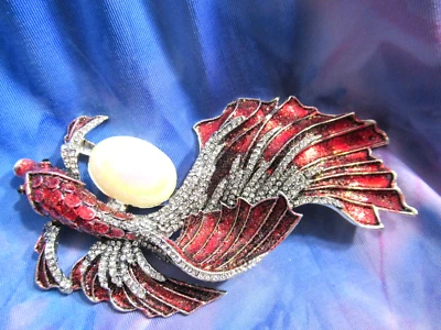 美丽红色金属斗鱼水晶胸针/吊坠新品 — 第 1/4 张图片