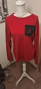 Nike Herren Air Jordan rot Langarm Rundhalsausschnitt Logo Pullover T-Shirt Größe Medium - Bild 1 von 4