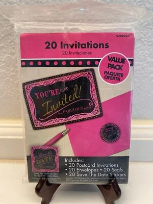 Pink/Black/Gold Party/Birthday Invitation w/Envelopes,Seals, Stickers 20ct - Image 1 of 3