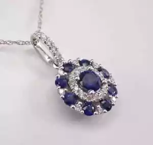 2.30Ct Round Cut Lab-Created Sapphire Cluster Halo Pendant 14K White Gold Plated - Picture 1 of 4