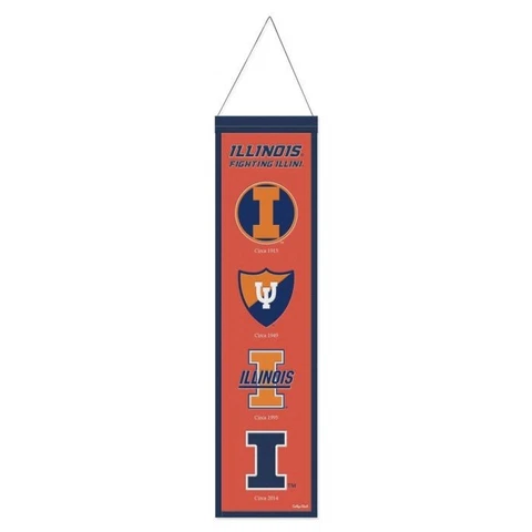 Illinois Fighting Illini NCAA Banner Embroidered Wool 8" X 32" W/ Hanging Rope Cover