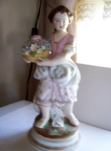 antique matte porcelain heavy figure young girl with flowers pretty read 9 1/4 - Imagen 1 de 7