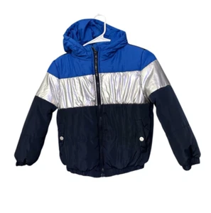 Boys Shein Blue Contrast Color Hooded Puffer Jacket Coat Size 9 - Picture 1 of 10