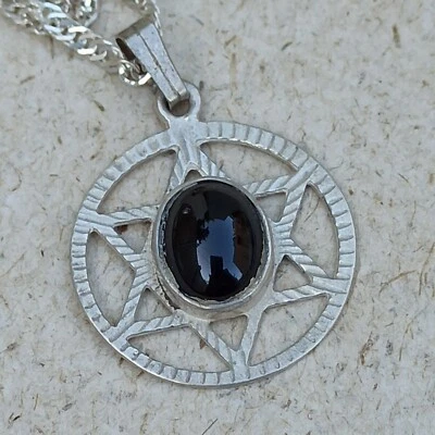 Collar Estrella de David Ónix Negro Plata 925 De Colección Hombres Mujeres Judío De Colección Regalo Foto 1 de 4