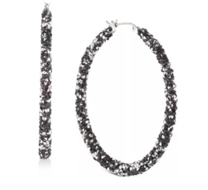 KARL LAGERFELD PARIS Crystal Hoop Earrings, 2"-BLACk - Picture 1 of 5
