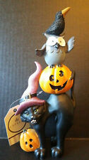 Halloween 10" CAT WITH OWL, PUMPKIN & CROW Tabletop Decor  Cypress Home 8TAR371