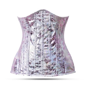 Holographic Silver Lace Corset Top Iridescent Waist Trainer Bustier Gothic Glam - Picture 1 of 6