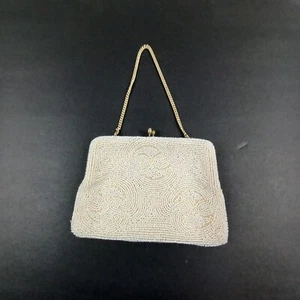 Vintage Safco Bag White Beaded Evening Purse With Mirror - Picture 1 of 9
