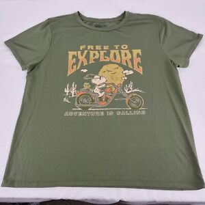 Peanuts Snoopy Biker Motorcycle T-Shirt Women's XL Short Sleeve Green Graphic