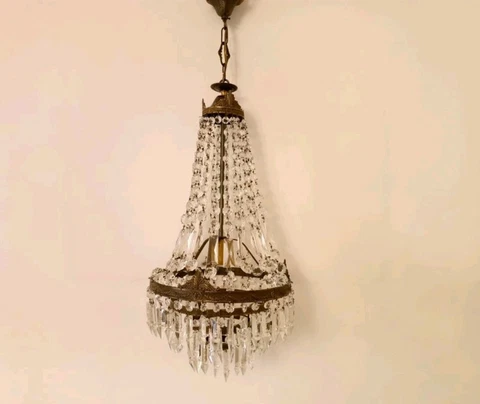 Antique Vintage Brass & Crystals French Empire Chandelier Ceiling Lamp Light Cover