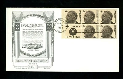 US FDC #1284c Aristocrats / Lowry M-5 1968 DC Roosevelt Booklet Pane BP Tab - Image 1 of 2