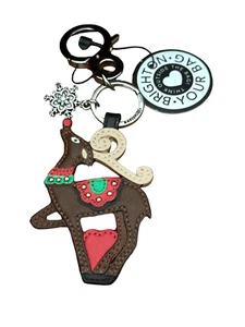 Borsa a mano Brighton Let's Hang Out renna fob-fiocco di neve charm-marrone rosso verde nuova con etichette - Foto 1 di 2