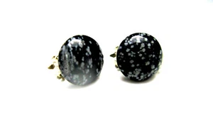 Ohrringe Ohrclips Schneeflockenobsidian Edestein Natur Cabochon rund 25mm Silber - Bild 1 von 1