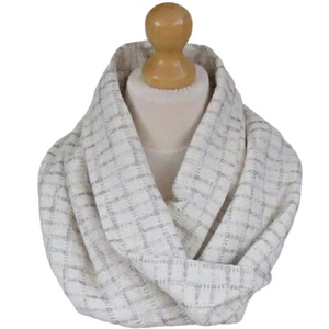 Linton Tweed Infinity Scarf Cowl Neck Warmer Cream, Beige & Grey Ribbon Detail - Picture 1 of 1
