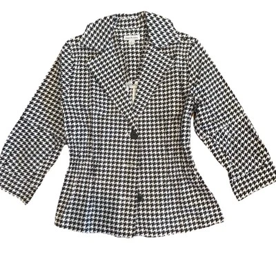 Chaqueta Blazer Joan Rivers De Colección Pata de Gallo Negro Blanco Ligera Elastizada Pequeña Foto 1 de 4