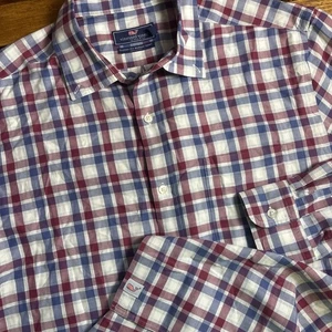 Vineyard Vines Shirt Men Large Red White Blue Plaid Classic Fit Murray Button - Picture 1 of 7