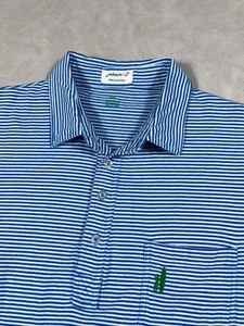 Johnnie O Polo Shirt Mens Size Medium Blue Striped West Coast Prep Button Up - Picture 1 of 8