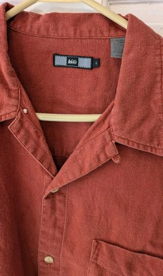 REI Shirt Mens Large Red Hemp Organic Cotton Blend Short Sleeve Button Up - Image 1 of 4