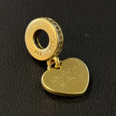Pandora Charm Herz Goldfarben "Ich liebe dich" mit Steinen ALE MET #2376 - Bild 1 von 3