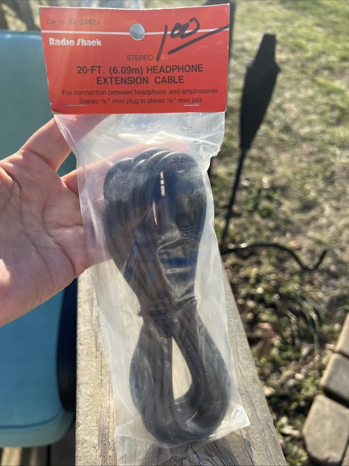 20 ft Headphone Aux Extension Cable RadioShack 42-2462A M to F 1/8" Mini Plug