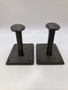 Pair Of Cast Iron Antique Style RAILROAD SPIKE Coat Hooks Hat Rack Towel Garden - Picture 1 of 10