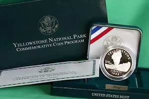 1999 P Proof Silver One Dollar Yellowstone Park US Mint $1 Coin Box and COA - Picture 1 of 3