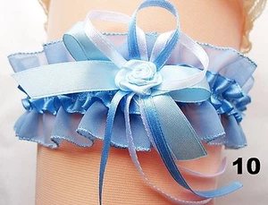  XXL Braut Strumpfband bis 80 cm blau weiß mit Röschen Hochzeit Satin Tüll - Bild 1 von 2