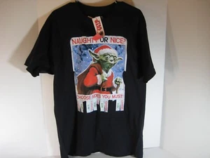 Star Wars Yoda Holiday T-Shirt Neu mit Etikett Large frech oder schön Seiten wählbar Weihnachten - Bild 1 von 6