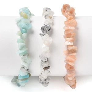 Natural 3 Pcs Quartz Amazonite Sunstone 5-8mm Chip Stretch Bracelet Stack UK - Picture 1 of 3