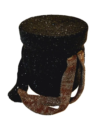 Cartera Caja Cuentas Años 40 Sombrero Estilo Caja con Asas Bronce y Negro Foto 1 de 4