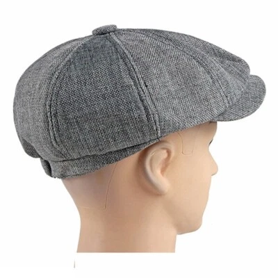 Hommes Gavroche Casquette Chapeau Plat Été Décontracté Noir Gris Mode Rétro - Photo 1/4