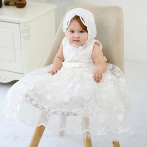 Sale Baby Embroidery Lace Baptism Dress Christening Birthday Gown with Bonnet - Picture 1 of 10