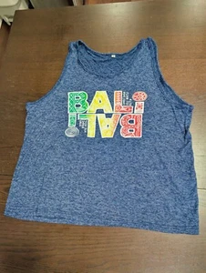 Großes BALI Grafik T-Shirt Tanktop hochwertiger Stoff - meliert blau - Bild 1 von 2