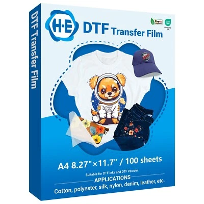 H-E DTF Transfer Film 100 Sheet A4 8.27" x 11.7" Double-Side PET Heat Transfer Paper