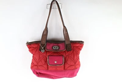 Vintage 90s Y2K Fossil Key Per Leather Handled Quilted Babydoll Purse Hand Bag - Image 1 of 4