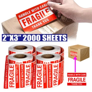 PLEASE HANDLE WITH CARE - FRAGILE - THANK YOU Stickers 2x3\" 4ROLL - Picture 1 of 11