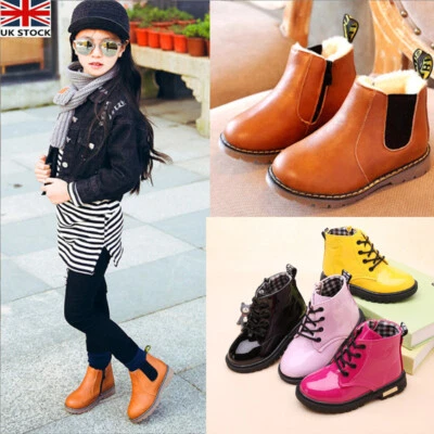 UK KIDS ANKLE BOOTS GIRLS BOYS WINTER WARM CHELSEA FUR LINED SNOW BOOTS SHOES UK