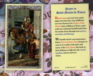 St Martin de Tours + Prayer  - Laminated  Holy Card 800-1247 - Picture 1 of 3