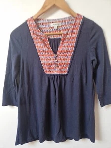 Orvis Linen Blend Embroidered Neckline Blue Blouse Top Size XS 8 - Picture 1 of 8