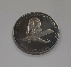2004 Republik Liberia Charles Lindbergh 5 Dollar Stempelglanz Münze wie ausgegeben - Bild 1 von 3