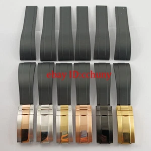 20mm black Curved Rubber watch strap with silver/gold plated buckle watchband - Picture 1 of 11