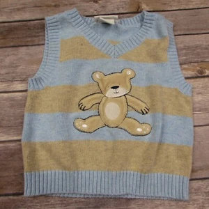 Lullaby Club Size 9 Months Blue Tan Sweater Vest Teddy Bear - Picture 1 of 4