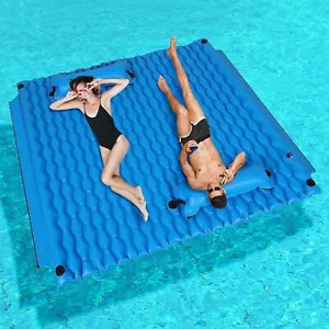 72×72 Inflatable Lake Float Water Mat Plat Large Pool Lounge with Head Pillows - Picture 1 of 7