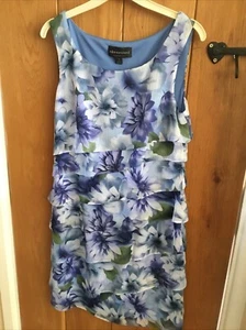 CONNECTED APPAREL Size 10 (USA Size 6) Pale Blue Floral Sleeveless Frilled Dress - Picture 1 of 4