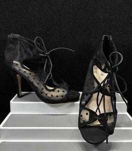 Torrid Black Lace Up High Heel Mesh Polkadot Stiletto Size 9.5 New Without Box - Picture 1 of 9