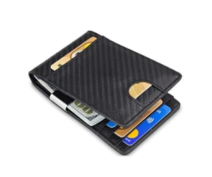Men's Slim Bifold Wallet with Money Clip Executive Black - Handcrafted NEW - Picture 1 of 2