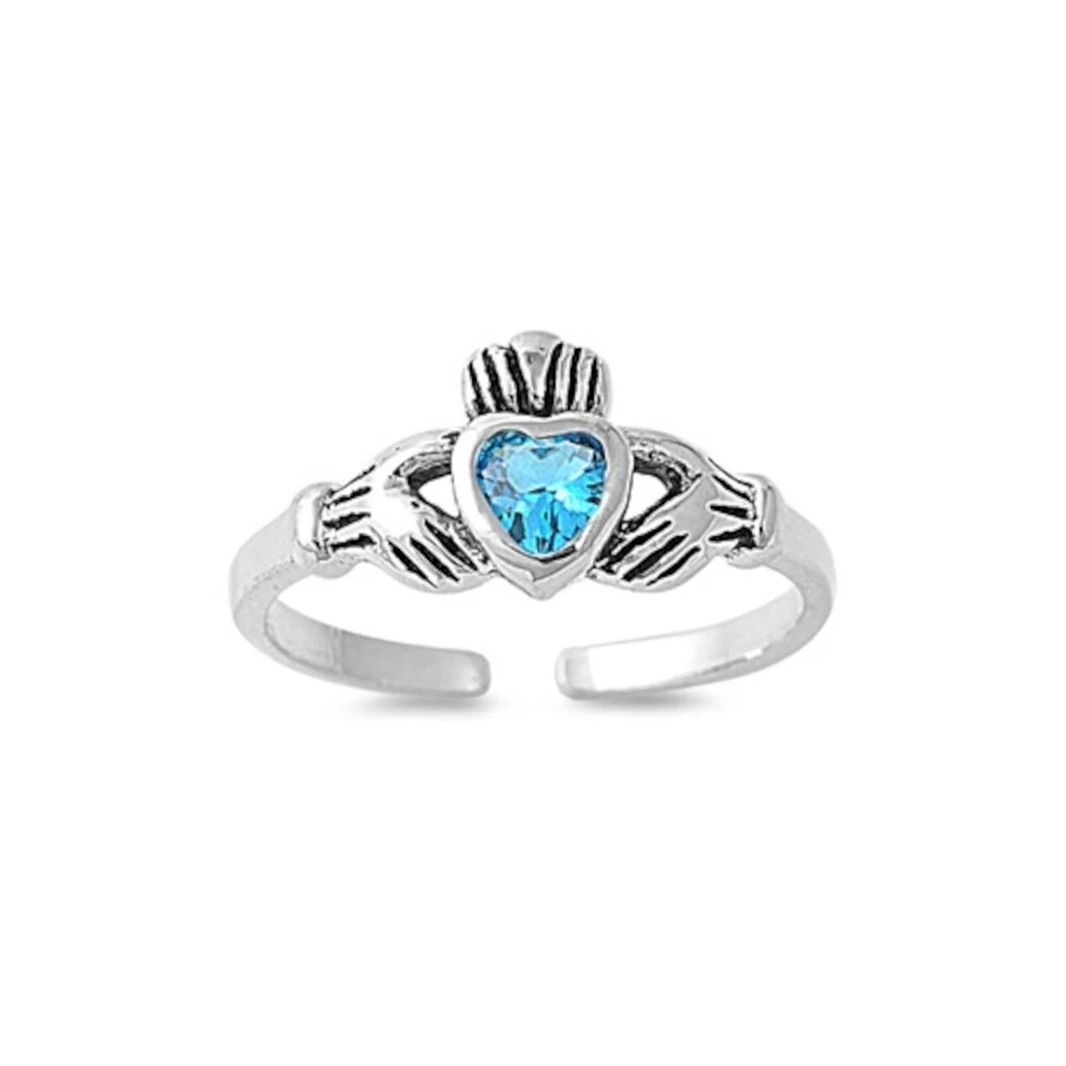 Zehenring Fußschmuck verstellbar Sterling Silber Blauer Zirkonia Claddagh 1 - Bild 1 von 1