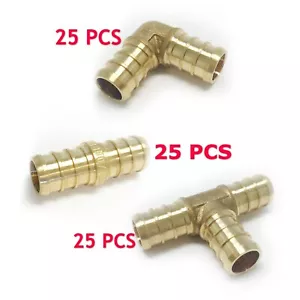 EFIELD 75PCS 1/2" PEX Crimp Brass Fittings: Elbow,Coupling, Tee (25 PCS/EACH) - Picture 1 of 5