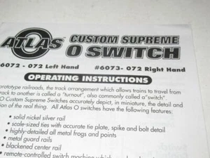 ATLAS 'O' - 3 RAIL -  6072/6073- 072 LEFT/RIGHT HAND SWITCH INSTRUCTIONS - H26 - Picture 1 of 1
